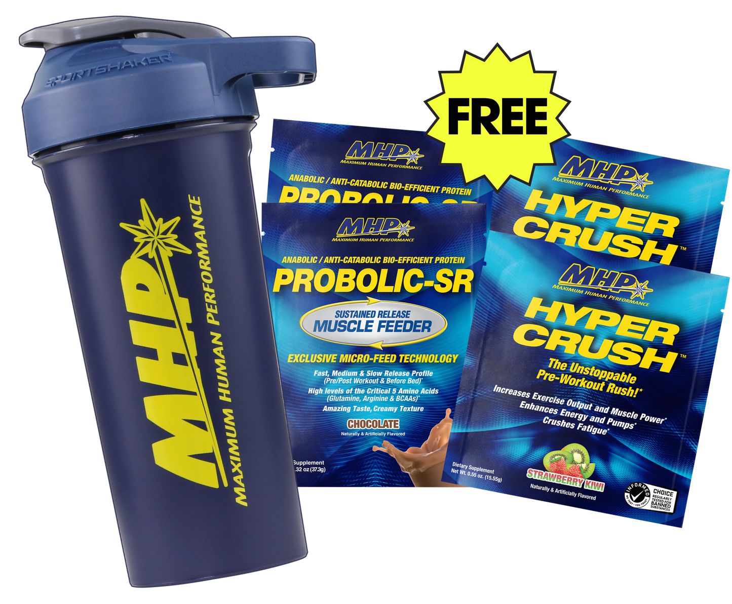 4 FREE SAMPLES + I Am Strong Shaker - Hyper Crush + Probolic
