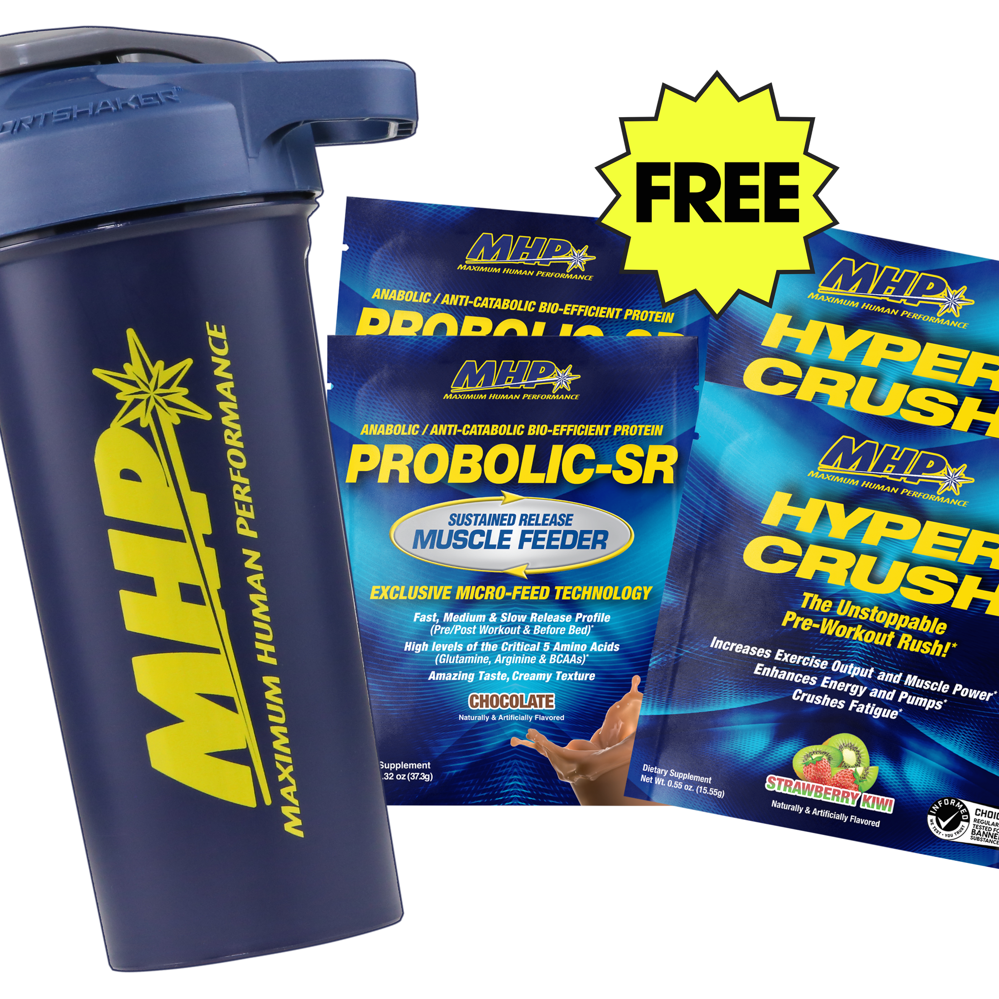 4 FREE SAMPLES + I Am Strong Shaker - Hyper Crush + Probolic