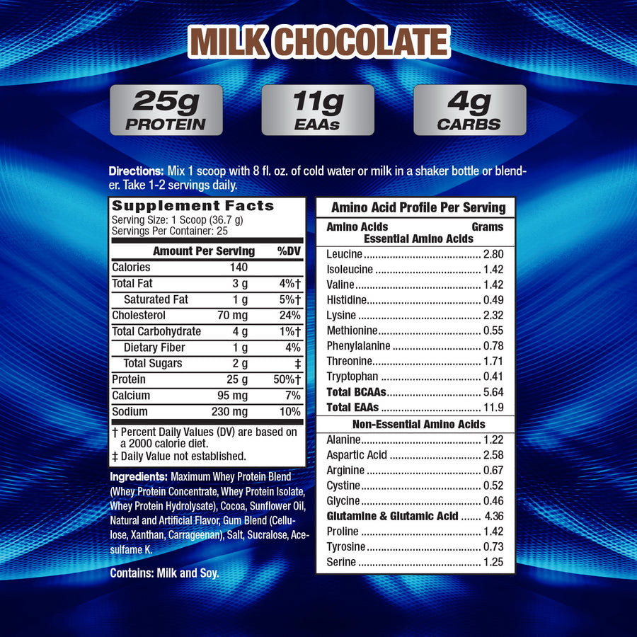 MHP Maximum Whey Chocolate Supplement Facts